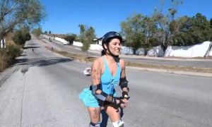 Downhill Inline Skater Falls Forward