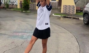 Girl Does Aerial and Slips