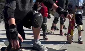 Little Boy Rides 3 Skateboards at the Same Time