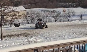 UTV Drifts Through Snow And Spins Giant Bowl Of Passengers