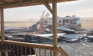 High Winds In Eastern Wyoming Destroy Metal Barn