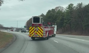 Tiller Fire Truck Drifts Around Turns