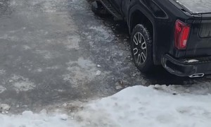 Driveway Ice Slide Takes an Unexpected Detour
