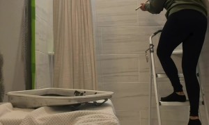 Stepstool Balanced On The Bathtub Slips Off