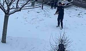 Friendly Snowball Fight Between Police and Neighborhood Kids