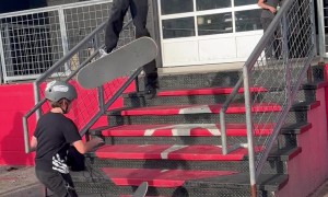 Kid Walks in Front of Guy Trying a Tre Flip