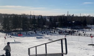 Snowboarder Slam on Handrail