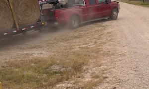 Pickup Pulls 30 Hay Bales Up a Steep Incline