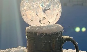 Soap Bubble Turns To Crystal Globe In Frigid Cold