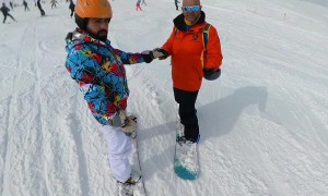 Snowboard Lessons Interrupted By Crashing Skier