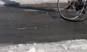 Riding a Bicycle in the Snow With No Tires