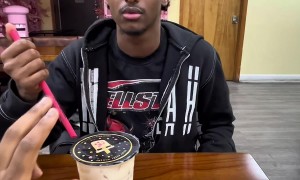 Closed Eyes Poking a Straw Into Boba Fail