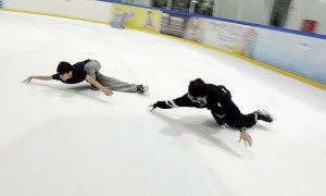 Ice Skating Show-Offs Knock Over Learner