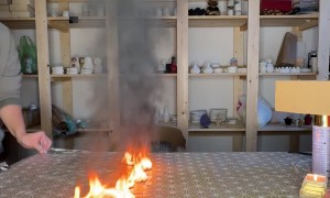 Nearby Candle Sets DIY Foam Decoration On Fire