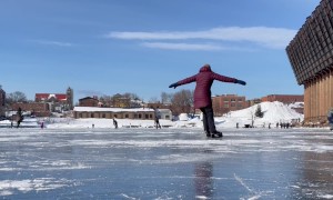 Lake Superior Ice Skating Photo Bomb