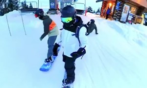 Snowboarder Fails Chairlift Exit