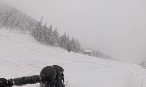 Snowboard Hits Metal Object and Goes Airborne