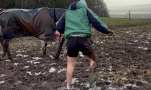 Mucky Boots Cause Muddy Fall While Catching Horse