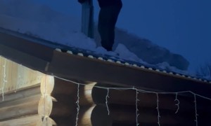 Snow and Man Shoveling Fall Off in One Piece