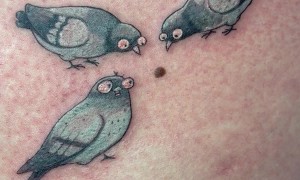 Tattoo of Silly Pigeons Pecking at a Mole