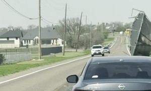 Texas Wind Sends Trampoline Rolling Down the Road