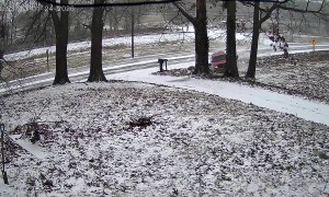 Speeding Truck Loses Control in Snowy Conditions