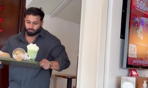 Man Trips and Spills Fancy Coffee Drinks