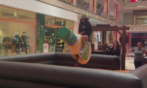 Girl Rides a Giant Bottle of Hidden Valley Ranch Dressing