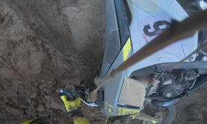 Dirt Bike Goes Over Cliff, Rider Does Not