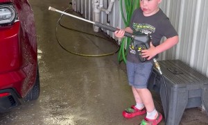 Little Boy Pushed Over By Pressure Washer Kickback