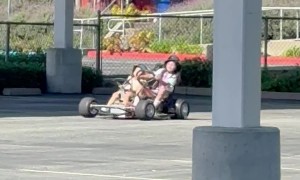 Little Sis Snoozes Through Wild Go-Kart Ride