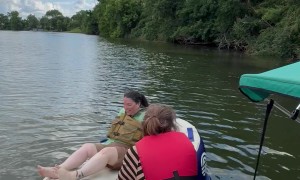 Family Flips the Boating Inflatable