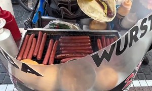 Street Food Vendor With a Wearable Grill