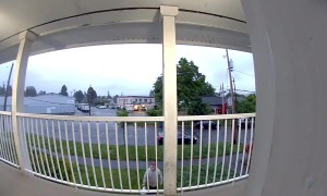 Lazy Driver Keeps Trying to Toss Delivery Over Railing