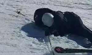Rookie Skier Wipes Out
