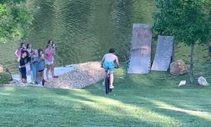 Attempt at Bike Jump Goes Swimmingly