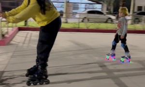 First Time Roller Skater Flips Over Barrier