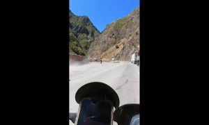 Motorcyclists Try to Pass When a Semi-Truck Comes Out of Nowhere