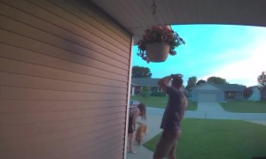 Tall Boyfriends Bumps Head on Hanging Flowers