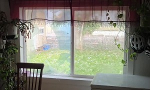 Large Hailstones Break Glass Window