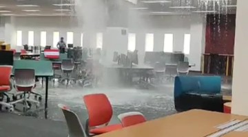 Water Pours in from Library Ceiling