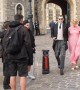 Pixie Geldof appears camera-shy as she departs royal wedding