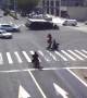 Motorcyclist narrowly misses death by inches as truck makes sharp swerve