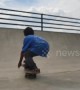 One-legged boy performs skateboard tricks after receiving prosthetic leg