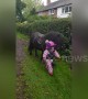 Three-year-old takes pony for a walk