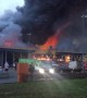 Firetrucks arrive as massive blaze engulfs Lenta hypermarket in St. Petersburg