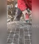 Skilful man uses angle grinder to carve gorgeous art onto stone slab