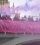 Protesters drop banner from Westminster Bridge in support of Stansted 15