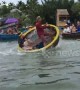 You spin me right round! Tourists take spinning basket boat challenge