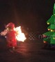 Spinning Lego Santa Claus gets set on fire with blow torch in slow motion